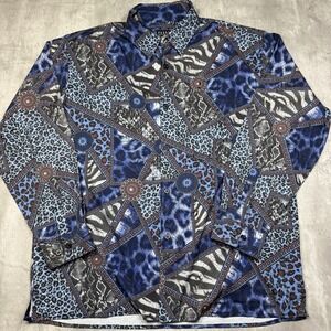 Pronti Collection By Phita Mens XXL Blue Patchwork Geo Metric Button Down Shirt